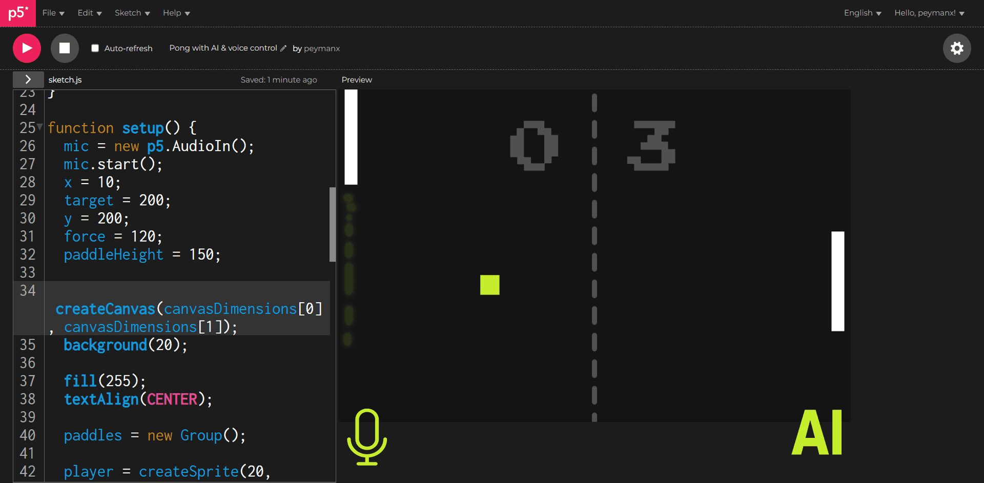 Voice Pong! Pong game control via voice input